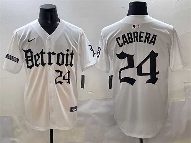 Mens Detroit Tigers #24 Miguel Cabrera White Motor Gothic Edition Vapor Premier Limited Stitched Jersey